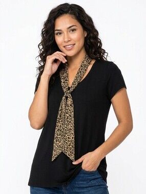 Susan Lawrence Black Top with Leopard Print Scarf